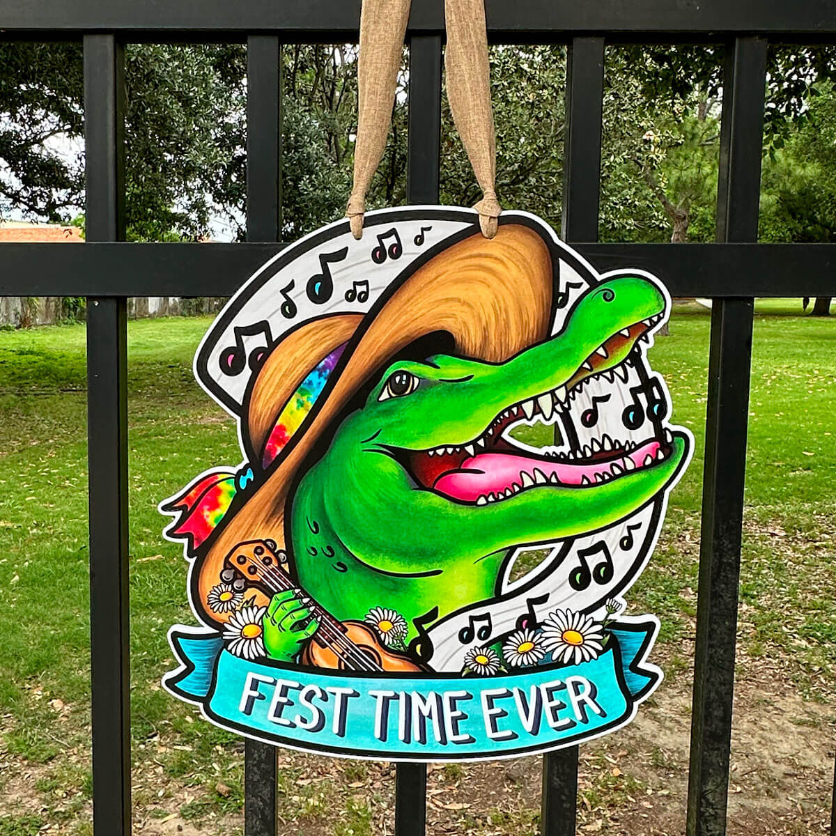 Festival Alligator Playing Music Door Hanger