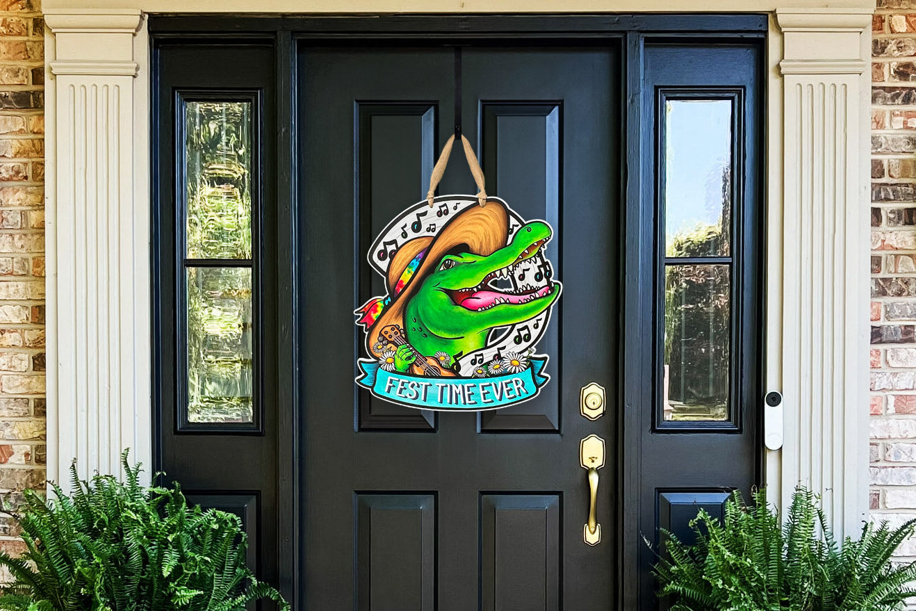 Festival Door Hanger on Brick House Black Front Door