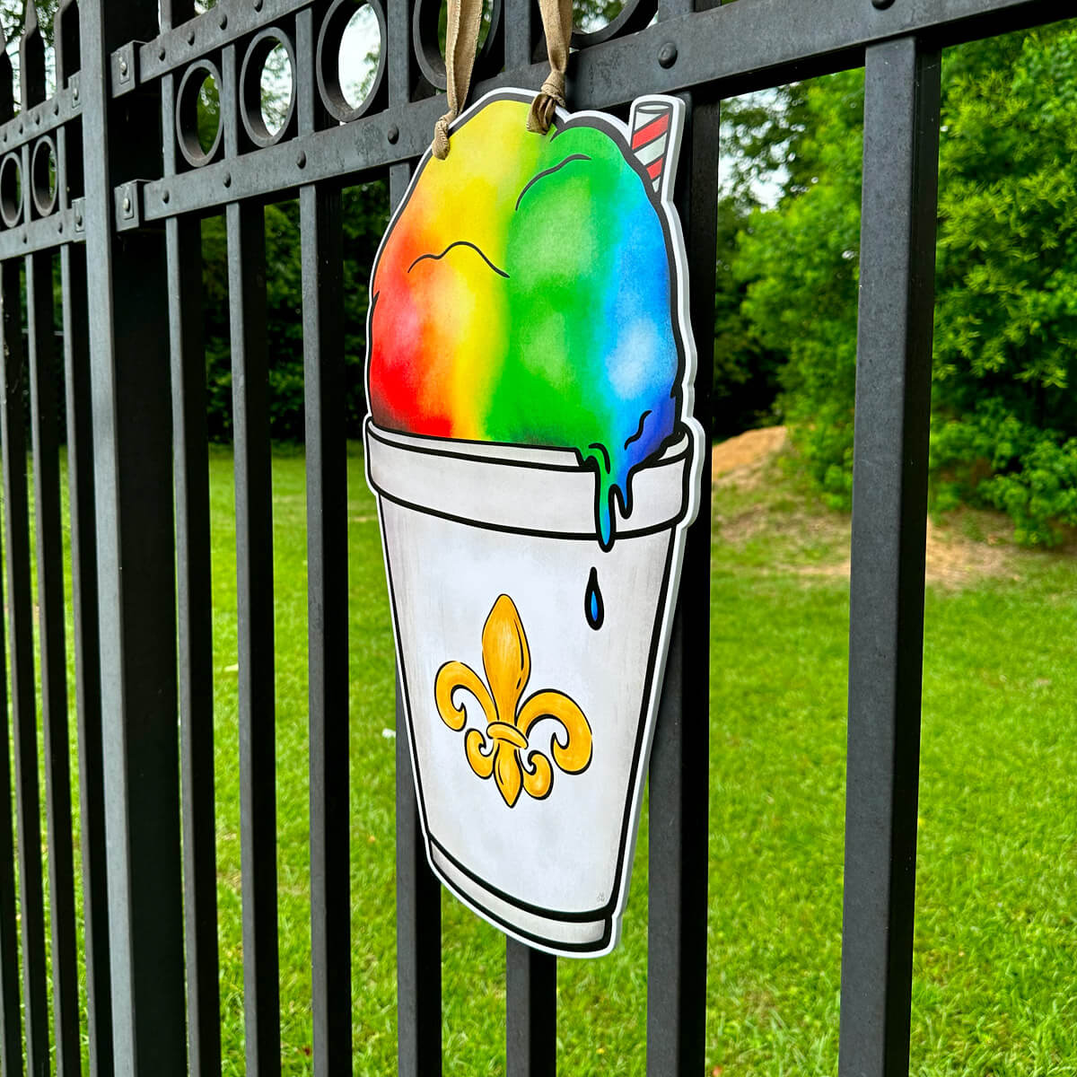 Rainbow Fleur-De-Lis Snoball Door Hanger