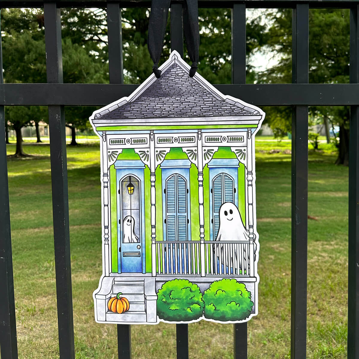 New Orleans Shotgun House with Ghosts Door Hanger