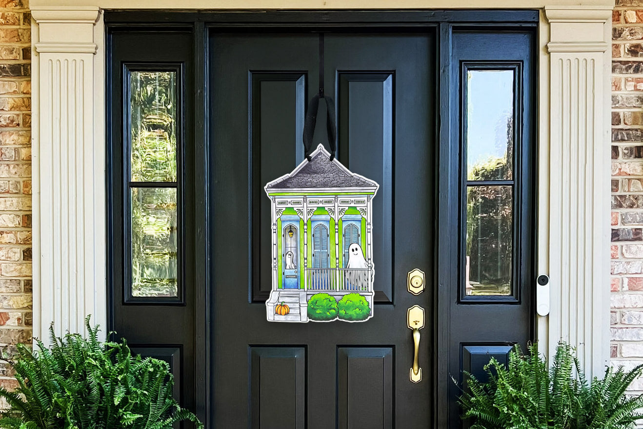 Halloween Door Hanger on Black Door