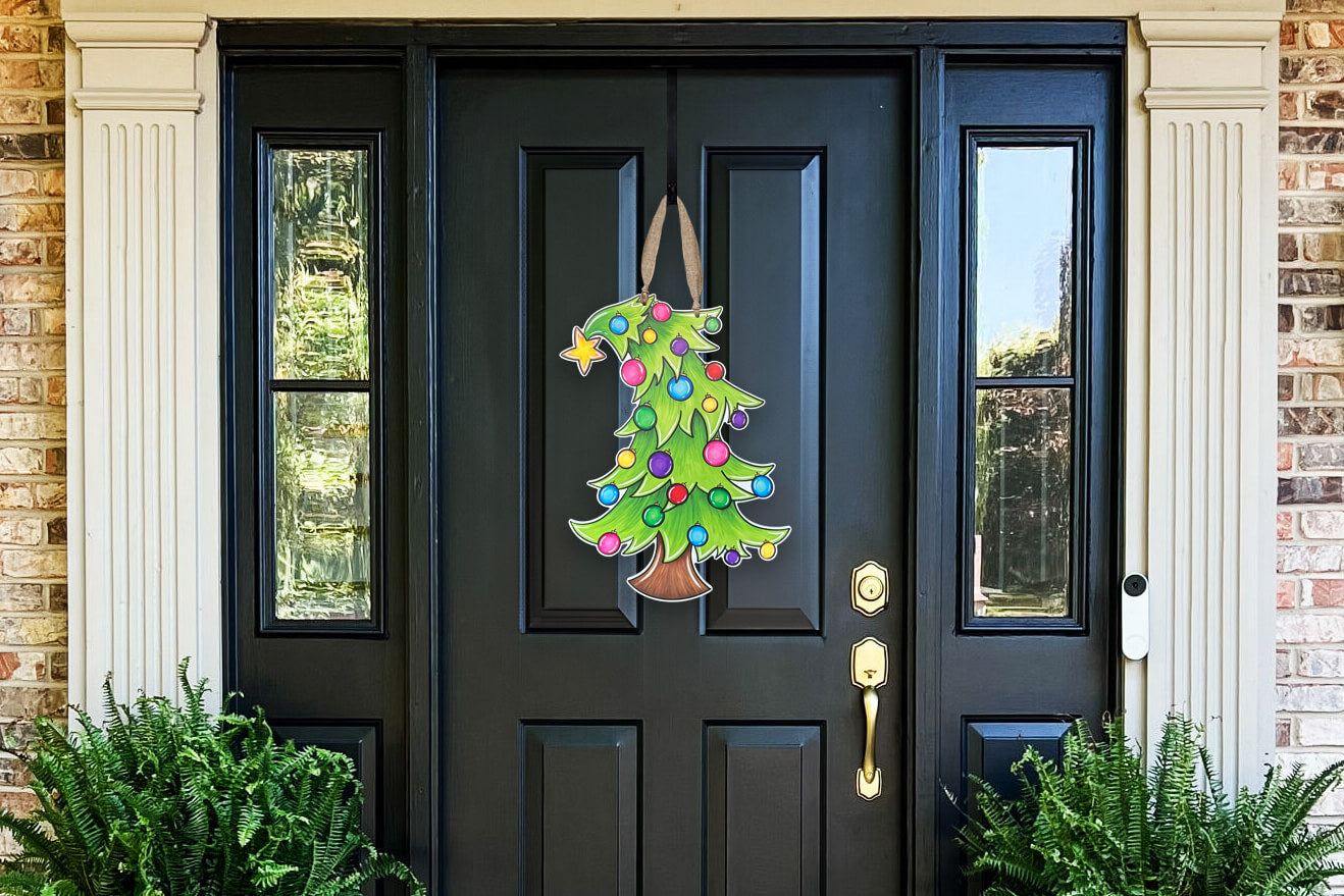 Leaning Christmas Tree Door Hanger