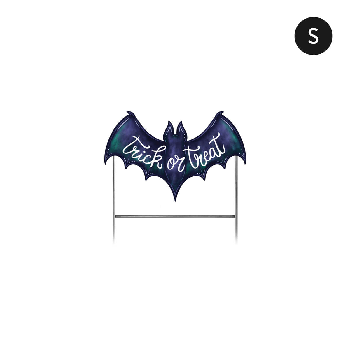 Small, decorative corrugated sign with bat design and 'Treat or Treat' text on a white background