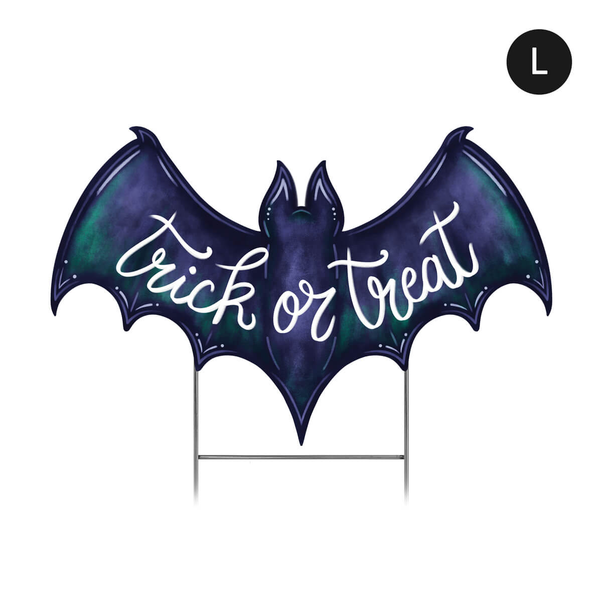Large Bat-shaped Halloween corrugated sign with 'Trick or Treat' text on a white background