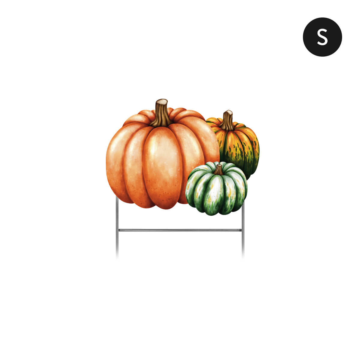 Small Fall decorative corrugated sign with pumpkins on a white background.