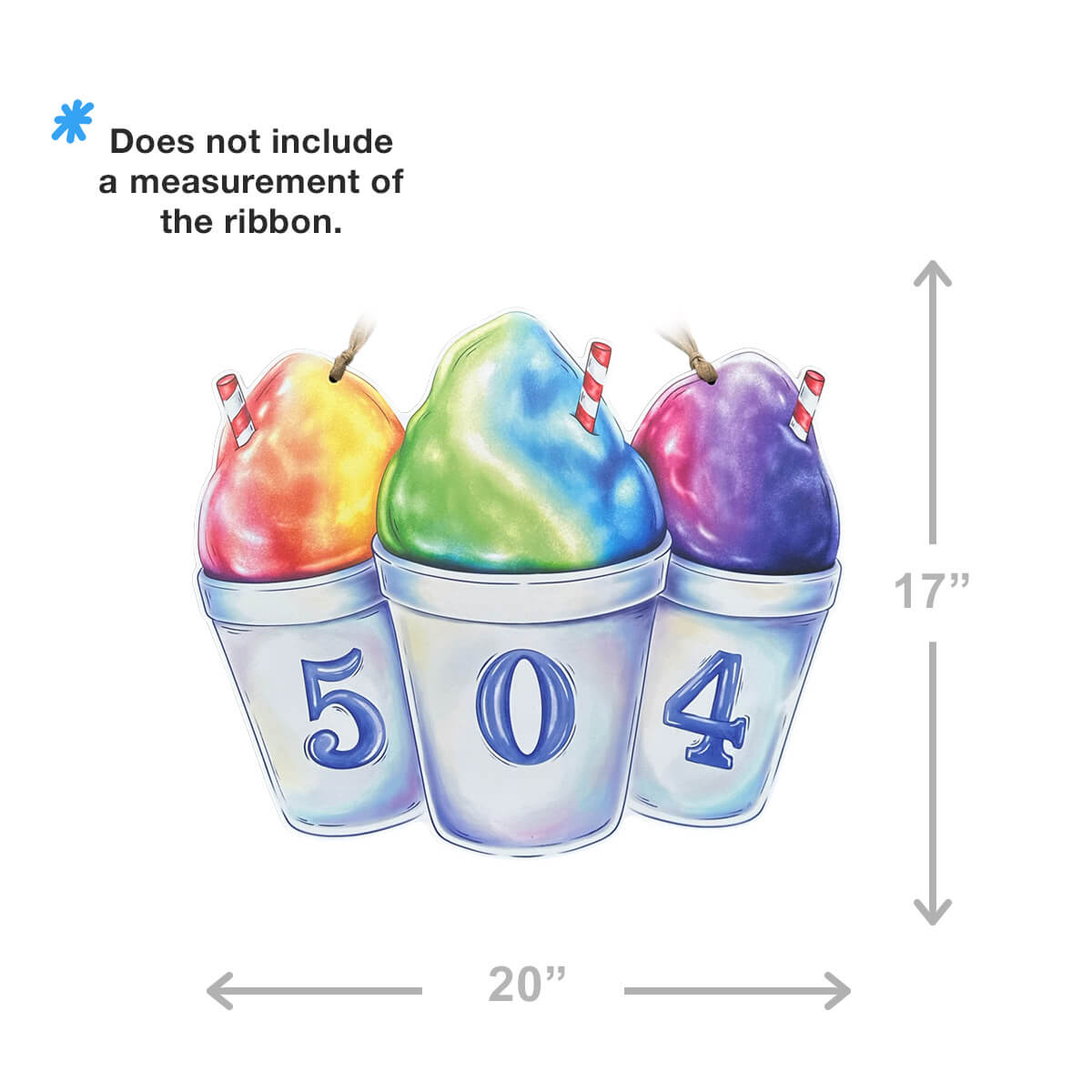 Three colorful snoballs with numbers, labeled '504', on a white background with measurements.
